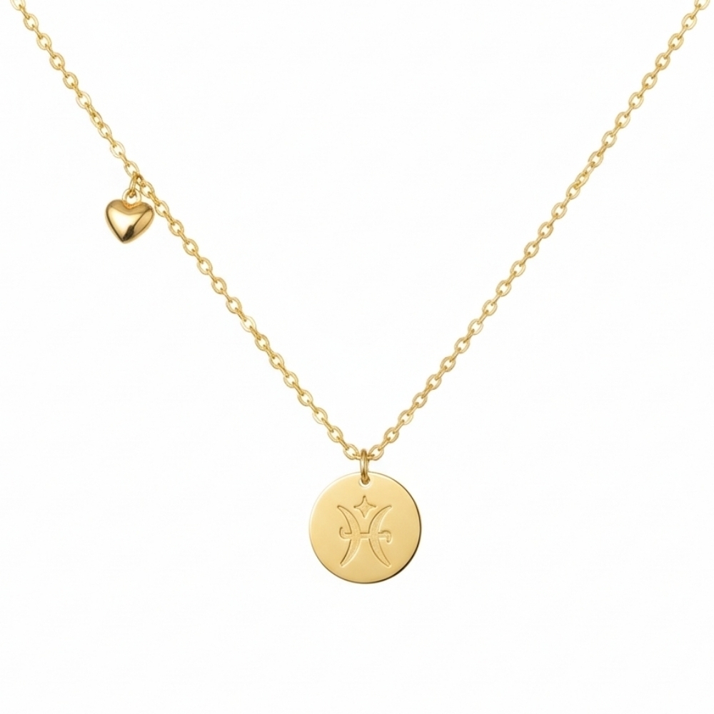 14k Gold Plated Pisces Zodiac Pendant Necklace Reversible New Gift With Box